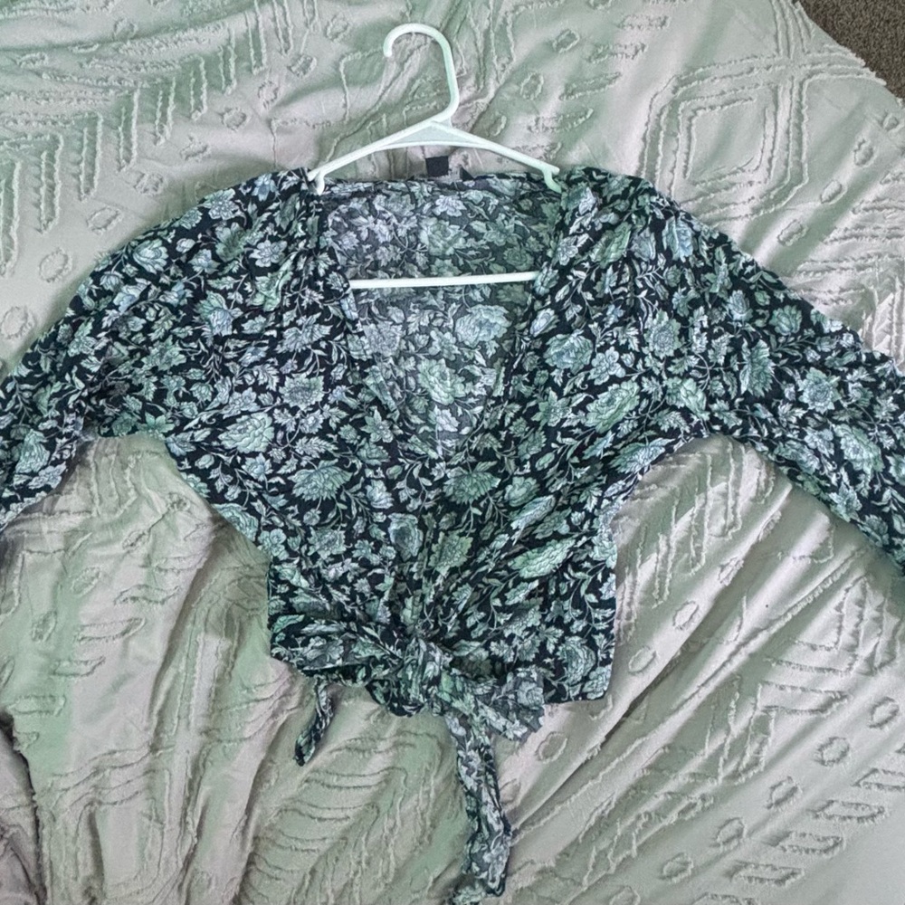 Floral Wrap Top - Black and White